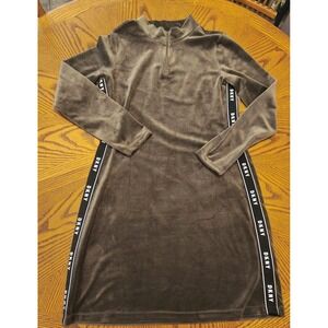 Vintage DKNY Y2K Velvet Velour Dress‎ Medium Olive Green Zip Up Sexy Club Dress